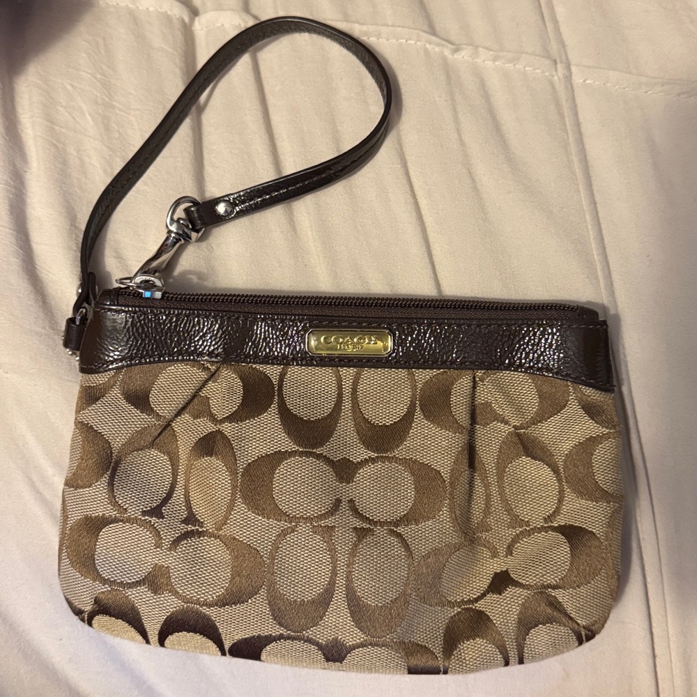 Coach Tan and Brown Signature Wristlet